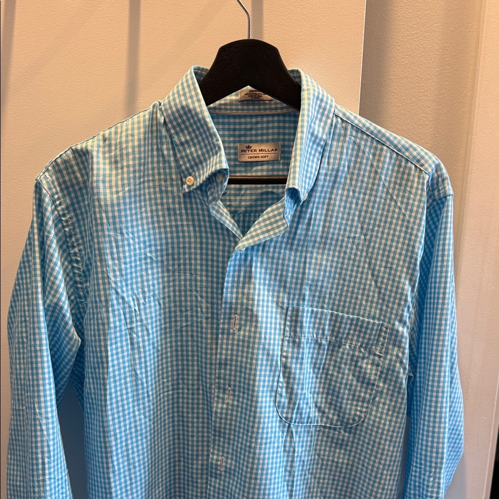 Peter Millar Light Blue Checkered Men's Shirt